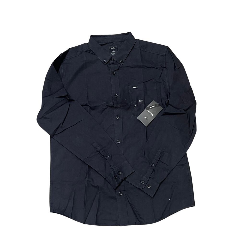RVCA Men's Long Sleeve Stretch Oxford Shirt Size M In Black